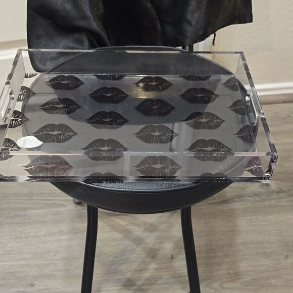 At Home Black Lip Print Decorative Acrylic Tray w/Handles - Picture 8 of 8